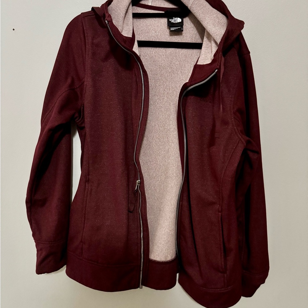 North Face Full Zip Jacket Women's L Red Mattea Hoodie FZ Fleece Outdoor Hiking